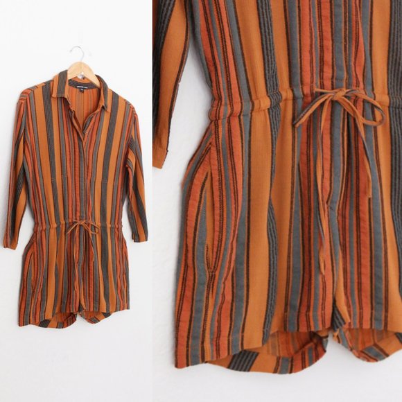 James Perse Short Vintage Stripe Jumpsuit Romper Size S Retro Collar Button $325 - Picture 15 of 16